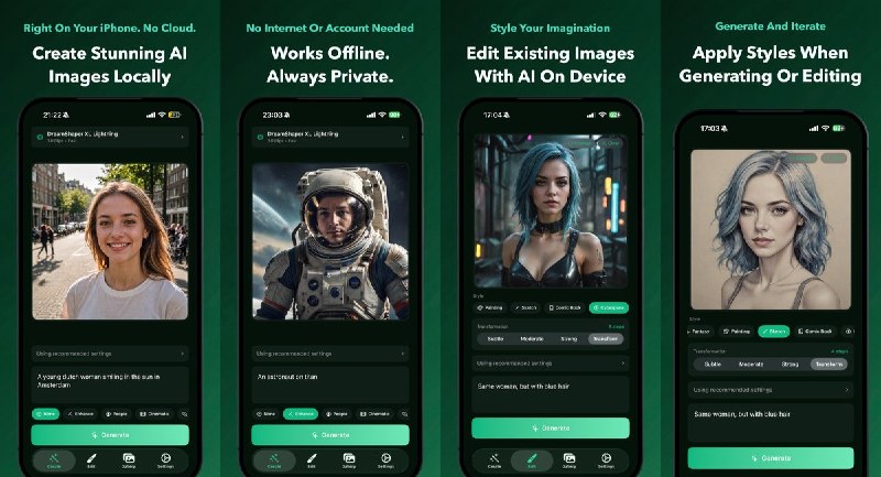 🧭 #应用限免📂 软件名称：Conjure: Offline AI Images🍏 支持平台：#iOS 18.6+📊 软件价格：免费🪟 软件简介：完全在 iPhone 或 iPad 本地运行的 AI 图像生成与照片风格转换工具，支持文字生成图片、7 种风格预设和参数调整，无需账号或联网，作品与提示词不会上传云端