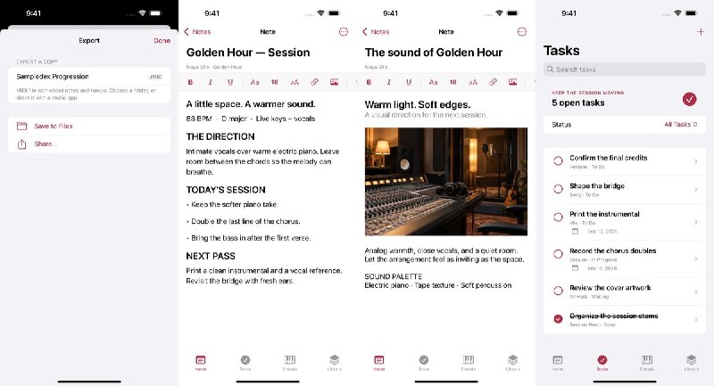 🧭 #应用限免📂 软件名称：Sampledex Producer Notes🍏 支持平台：iOS 17.0+📊 软件价格：免费🪟 软件简介：面向音乐创作者的笔记与任务工具，可整理录音记录、歌曲灵感和制作待办，试听、编排和弦进行并导出 MIDI；笔记支持导出 PDF