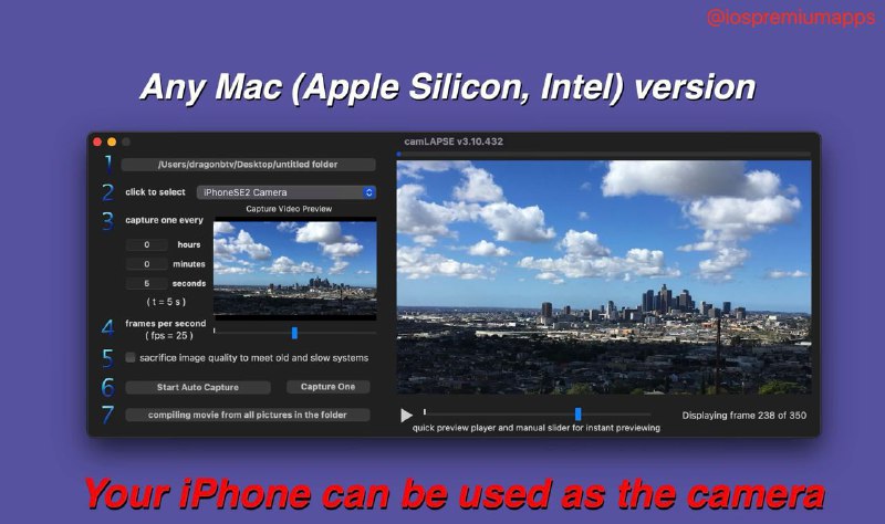 📌 #应用限免 ☺️ 软件名称：camLAPSE☺️ 支持平台：#MacOS 💸 软件价格：¥68.00 -> ¥0.00⚙️ 软件功能：延时摄影📝 软件简介：一款让您使用连接到mac上的摄像头拍摄延时摄影的软件，您可以设置拍摄间隔和持续时间，应用将自动拍摄连续的照片，并将它们合成为流畅的延时效果，无论您是想捕捉日出日落、云彩流动还是其他变化的场景，这款软件能帮助您创造出令人惊叹的影像作品🔗 软件下载：点击下载📢 频道   ✈️ 群聊   📬 投稿   💵 合作