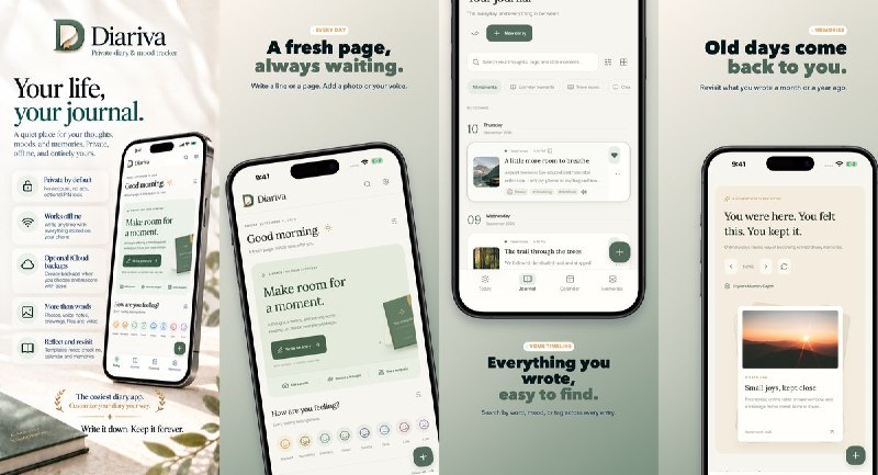 🧭 #应用限免📂 软件名称：Diariva: Your life & journal🍏 支持平台：#iOS 18.6+📊 软件价格：免费🪟 软件简介：离线日记与心情记录工具，可用文字、照片、语音和绘画保存日常，结合日历、标签与心情统计回顾生活