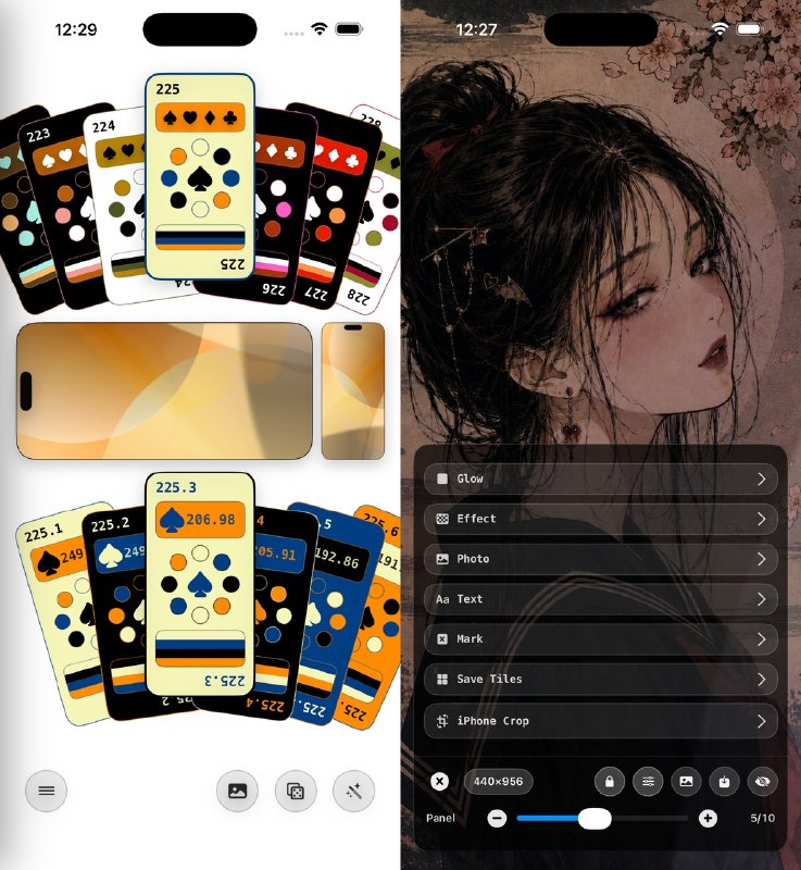 🧭 #应用限免📂 软件名称：Palette Spin - 用颜色制作壁纸🍏 支持平台：#iOS 18.0+📊 软件价格：免费🪟 软件简介：将配色、照片和文字组合成自定义壁纸，支持渐变图案、图层混合与透明度调整，并可设置文字字体、描边和阴影；制作时可预览横竖屏效果，完成后保存整张壁纸或拆分为拼块