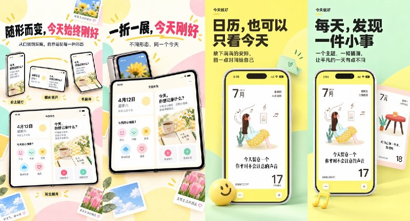 🧭 #应用分享📂 软件名称：今天就好🍏 支持平台：#iOS 17.6+📊 软件价格：免费🪟 软件简介：以当天日期和每日主题为中心的生活记录应用，可用心情、文字、照片与涂画留下当天的片段；「今日寻色」通过转盘抽取颜色，引导你拍下生活中的同色风景，并将最多 9 张照片拼成色卡