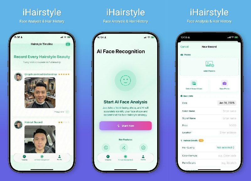 🧭 #应用分享📂 软件名称：iHairstyleIsWell🍏 支持平台：#iOS 18.0+📊 软件价格：内购限免🪟 软件简介：用照片和时间线记录每次理发，通过 AI 脸型分析获取发型建议，支持分享卡片与 iCloud 同步