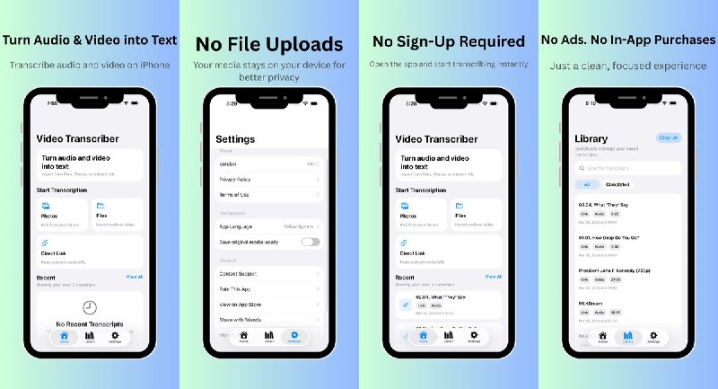 🧭 #应用限免📂 软件名称：Video Transcriber - Captions🍏 支持平台：#iOS 17.6+📊 软件价格：免费🪟 软件简介：将导入的音频和视频在本地转成可查看、编辑、保存和分享的文本，无需注册、上传文件或内购