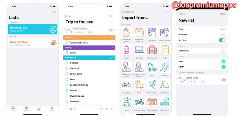 📌 #应用限免☺️ 软件名称：ToPack: Trip Packing Checklist☺️ 支持平台：#iOS💸 软件价格：内购限免⚙️ 软件功能：旅行清单📝 软件简介：一款旅行装备清单应用，它可以帮助用户创建旅行装备清单，导入/导出数据，创建自定义类别，并设置提醒