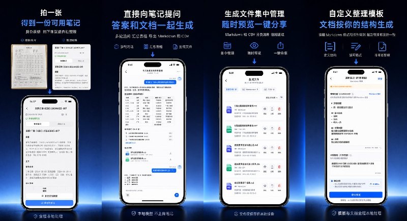 🧭 #应用限免📂 软件名称：随拍笔记 - 本地 AI 文档整理🍏 支持平台：#iOS 26.0+📊 软件价格：免费🪟 软件简介：一款在设备端完成识别与整理的文档笔记工具，可将照片转为可编辑、可搜索的结构化笔记，并导出 Markdown、CSV、XLSX 或 PDF
