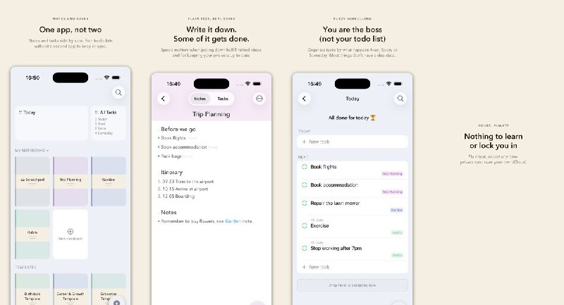 🧭 #应用限免📂 软件名称：Subnotes🍏 支持平台：#iOS 26.0+📊 软件价格：免费🪟 软件简介：把笔记和待办放在同一份纯文本中，任意一行都能变成任务，支持截止日期、重复任务、笔记互链与模板；通过自己的 iCloud 同步，适合边记录边整理行动项