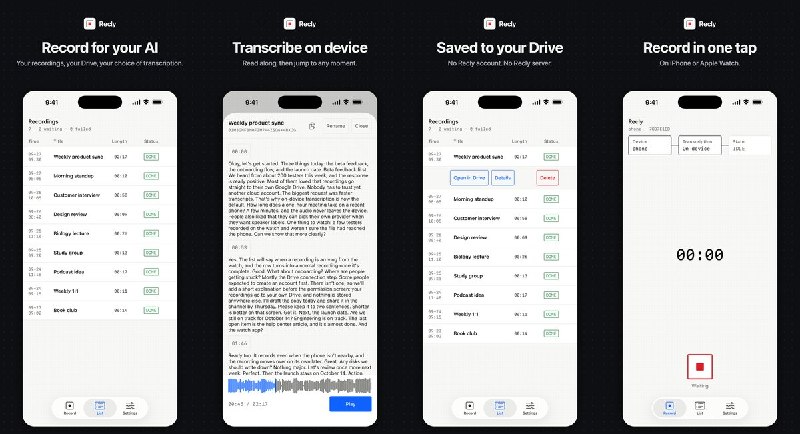 🧭 #应用限免📂 软件名称：Recly: Record for Your AI🍏 支持平台：iOS 17.0+📊 软件价格：免费🪟 软件简介：面向会议、访谈和课堂的录音与转写工具，支持 iPhone、Apple Watch 录音，并将文件保存到自己的 Google Drive 或 iCloud