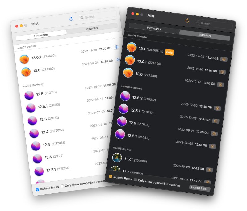 🆔  软件名称：MIST⭐️  软件功能：安装工具➡️  支持平台：#macOS📁  软件简介：一个可以自动下载 macOS 固件/安装程序的工具