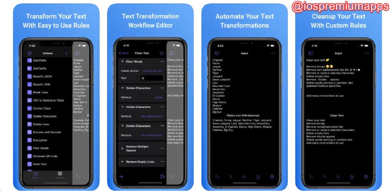 📌 #应用限免 ☺️ 软件名称：Text Workflow - Convert Text☺️ 支持平台：#iOS💸 软件价格：¥15.00 -> ¥0.00⚙️ 软件功能：文本处理📝 软件简介：一款强大的文本处理应用，用户可以通过执行各种操作来转换文本，提供包括添加或删除文本、排序、转换大小写、去除换行符等功能