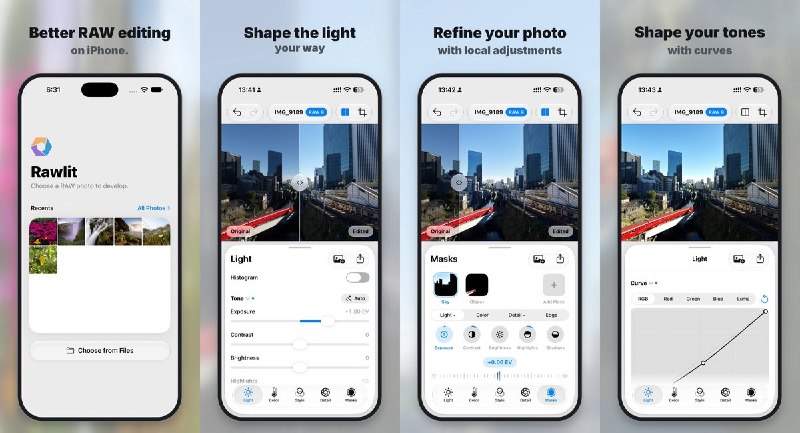🧭 #应用限免📂 软件名称：Rawlit-让 RAW 照片呈现你的想法🍏 支持平台：#iOS 17.0+📊 软件价格：免费🪟 软件简介：在设备上编辑 RAW 照片，支持曝光与色彩调整、曲线、透视校正，以及主体蒙版和渐变局部修图，可按完整分辨率导出 HEIC、JPEG 或 16 位 TIFF