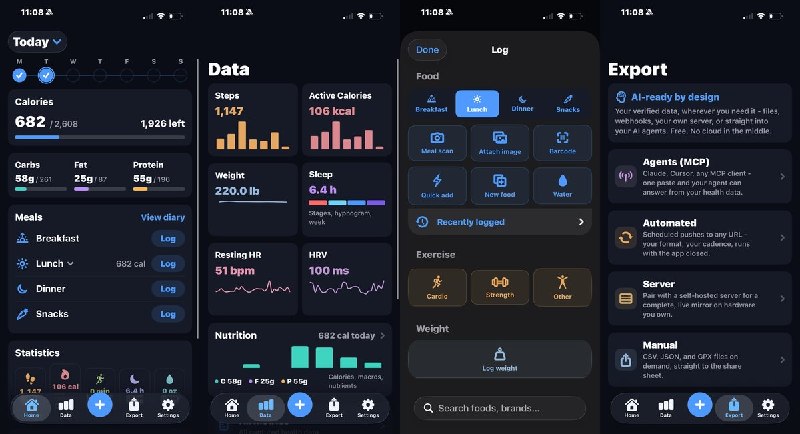 🧭 #应用限免📂 软件名称：Marrow Health: Calorie Counter🍏 支持平台：#iOS 17.0+📊 软件价格：免费🪟 软件简介：整合热量、饮食、力量训练与 Apple Health 172 类健康指标，支持拍照估算营养、条码扫描、CSV/JSON/GPX 导出及 MCP 连接