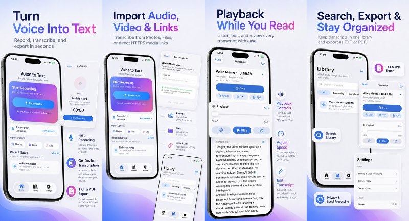 🧭 #应用限免📂 软件名称：Voice Notes : Voice to Text🍏 支持平台：#iOS 17.6+📊 软件价格：免费🪟 软件简介：录音或导入音视频后在设备端转成文字，可边听边校对、搜索归档并导出 TXT/PDF；无需账号，适合整理会议、课程、采访和语音灵感