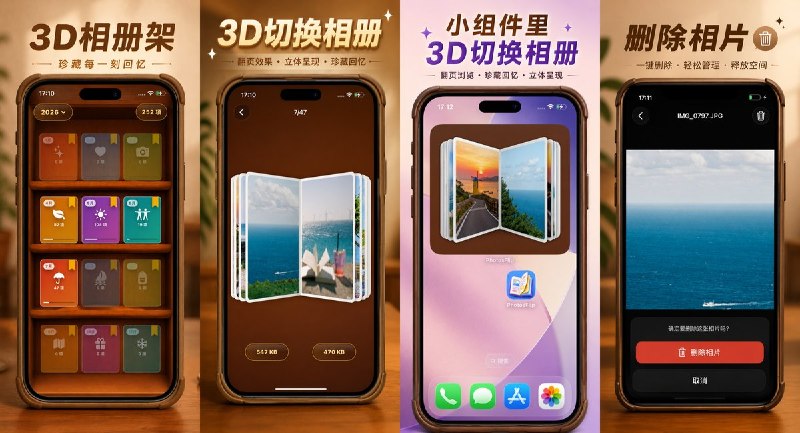 🧭 #应用限免📂 软件名称：PhotosFlip：3D立体翻页相册🍏 支持平台：#iOS 15.0+📊 软件价格：￥8.00 -> ¥0.00🪟 软件简介：一款3D立体翻页相册应用，按年份、月份自动整理相册，3D切换浏览，翻页过程中可直接播放视频和实况照片，还支持桌面小组件