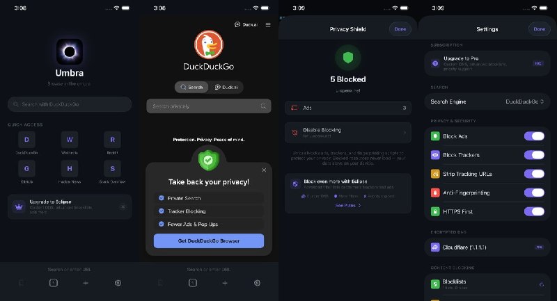 🧭 #应用限免📂 软件名称：Umbra Browser-Private Browser. No Trace.🍏 支持平台：iOS 17.6+📊 软件价格：免费🪟 软件简介：一款隐私优先浏览器，每个标签页独立容器隔离数据、关闭即销毁，内置广告拦截、反指纹、HTTPS 加密与书签加密