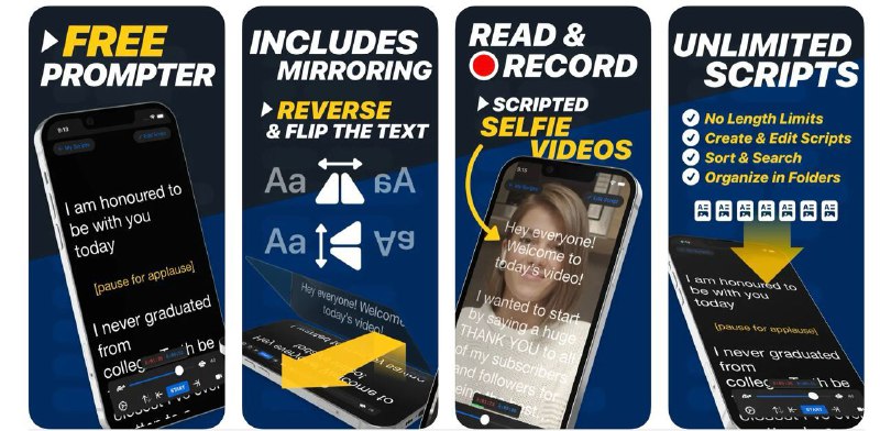 📌 #优质应用☺️ 软件名称：Teleprompter☺️ 支持平台：#iOS 14.0+💸 软件价格：免费⚙️ 软件功能：提词器📝 软件简介：一款专业的台词提示器应用，支持在演讲、录制视频或直播时使用，该应用提供了多种功能，包括文字滚动速度调节、字体和颜色定制、录制视频、镜像模式、远程控制等，让您的表演更加从容