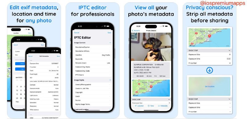 📌 #应用限免☺️ 软件名称：Exif Metadata Editor & IPTC☺️ 支持平台：#iOS💸 软件价格：内购限免⚙️ 软件功能：照片元数据编辑📝 软件简介：一款用于编辑和管理照片的元数据信息的应用