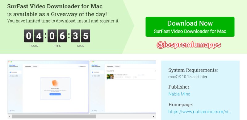📌 #应用限免☺️ 软件名称：SurFast Video Downloader☺️ 支持平台：#macOS📊 软件大小：173M💸 软件价格：$49.95→0 （还剩4小时）💸 内购价格：无⚙️ 软件功能：视频下载📝 软件简介：SurFast 视频下载器 是从流行网站下载视频的终极工具