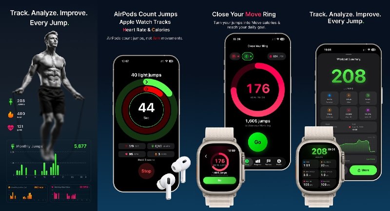 🧭 #应用限免📂 软件名称：Jump Counter & Rebound🍏 支持平台：#iOS 17.0+📊 软件价格：免费🪟 软件简介：利用兼容 AirPods 的运动传感器记录跳跃次数，可配合 Apple Watch 查看心率和热量消耗，支持训练计划、历史统计与目标进度