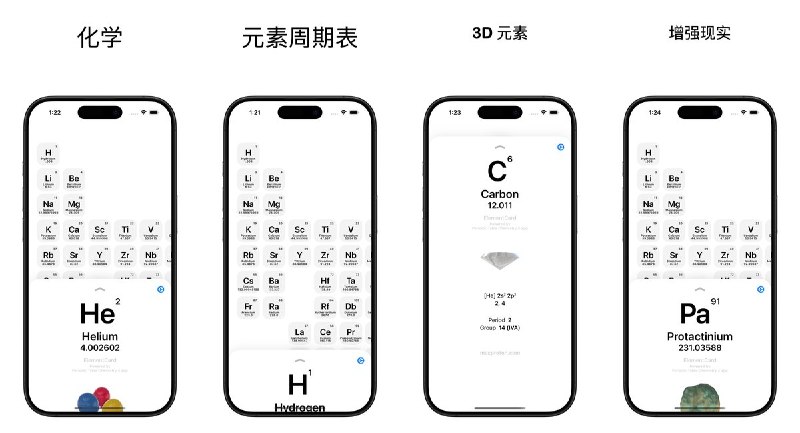 🧭 #应用限免📂 软件名称：化学 - 元素周期表 2026🍏 支持平台：#iOS 14.1+📊 软件价格：免费🪟 软件简介：3D 元素周期表应用，每个元素立体呈现、支持 AR 体验，涵盖物理化学性质、历史与实际用途，界面极简，支持 28 种语言
