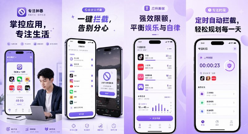 🧭 #应用分享📂 软件名称：自律锁：不做手机控🍏 支持平台：#iOS 17.0+📊 软件价格：免费🪟 软件简介：通过屏幕使用时间功能拦截指定应用和网站，支持一键屏蔽、定时自动拦截、每日使用限额与严格模式，适合工作、学习和睡前减少手机干扰