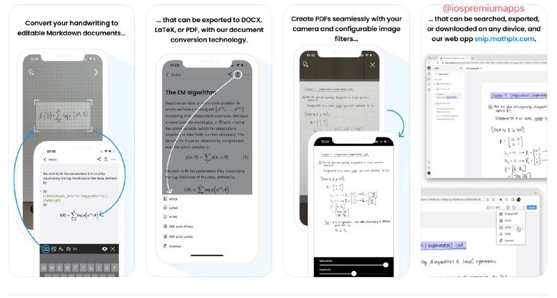 📌 #优质应用 ☺️ 软件名称：Mathpix Snip☺️ 支持平台：#iOS💸 软件价格：免费⚙️ 软件功能：OCR笔记、数学公式转换📝 软件简介：Mathpix Snip是一款面向STEM研究人员和专业人士的PDF和笔记应用