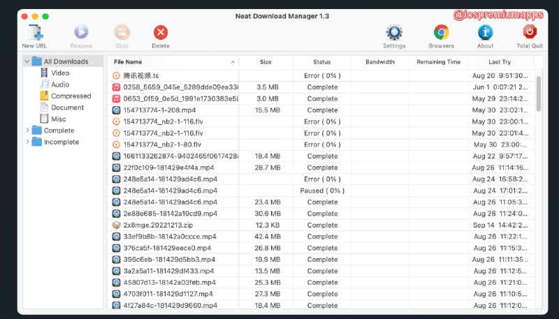 📌 #优质应用☺️ 软件名称：NeatDownloadManager☺️ 支持平台：#MacOS #Windows💸 软件价格：免费⚙️ 软件功能：下载器📝 软件简介：一款支持Mac和Windows的多线程下载软件，算是IDM的平替，同时提供抓取浏览器链接下载的功能，支持常见的代理协议以及断点续传🔗 软件下载：点击下载📢 频道   ✈️ 群聊   📬 投稿   💵 合作