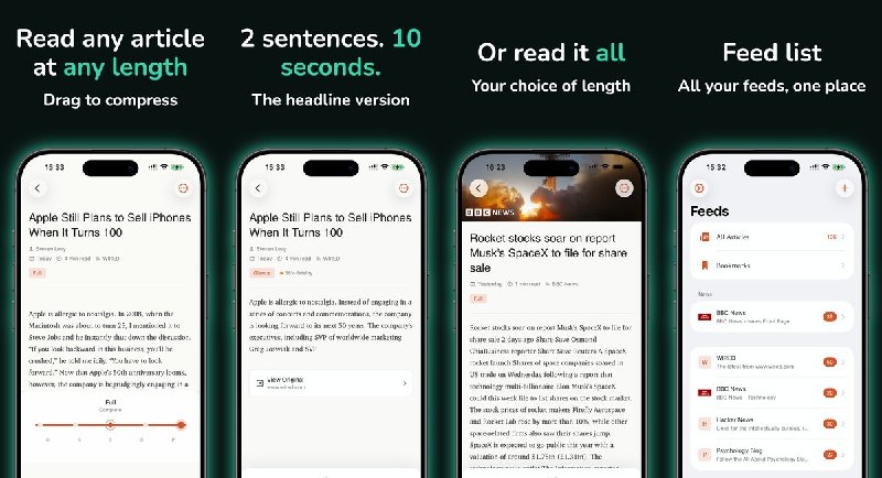 🧭 #应用限免📂 软件名称：Skim Reader🍏 支持平台：#iOS 26.0+📊 软件价格：免费🪟 软件简介：一款支持 RSS 和 Atom 订阅的阅读器，可用滑块在简短摘要、重点概览与全文之间切换，借助设备端 AI 按需压缩文章