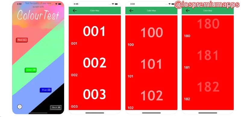📌 #应用限免 ☺️ 软件名称：Phone Repair Screen Color Test☺️ 支持平台：#iOS💸 软件价格：¥12.00 -> ¥0.00⚙️ 软件功能：屏幕质量检测📝 软件简介：一款帮助消费者和零售商测量手机屏幕显示问题的应用，让您能够评估屏幕的色彩和质量显示情况，特别是针对非原装屏幕的问题进行测试